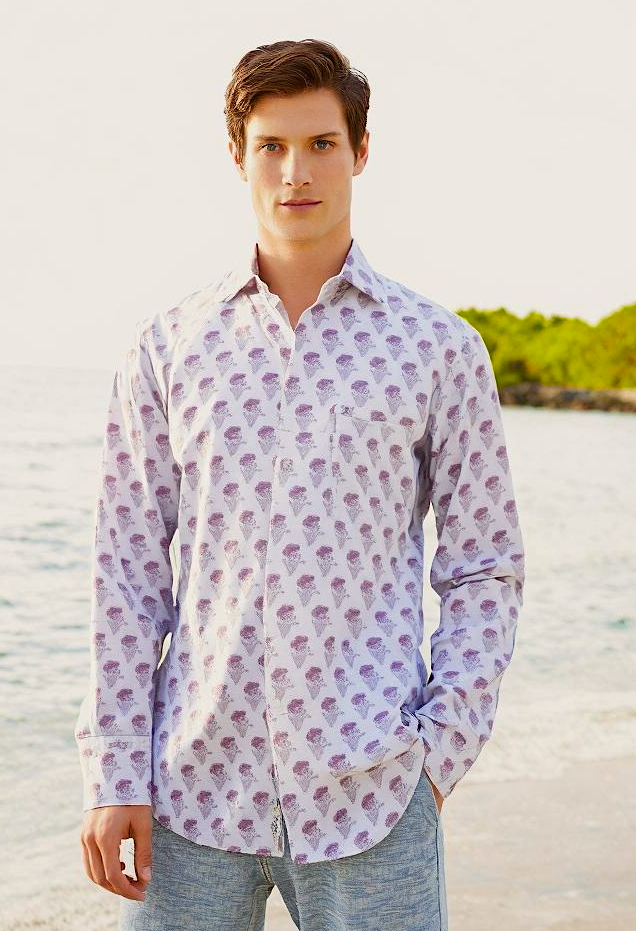 Mens' block printed cotton beach shirt Max. Mens cotton summer shirt