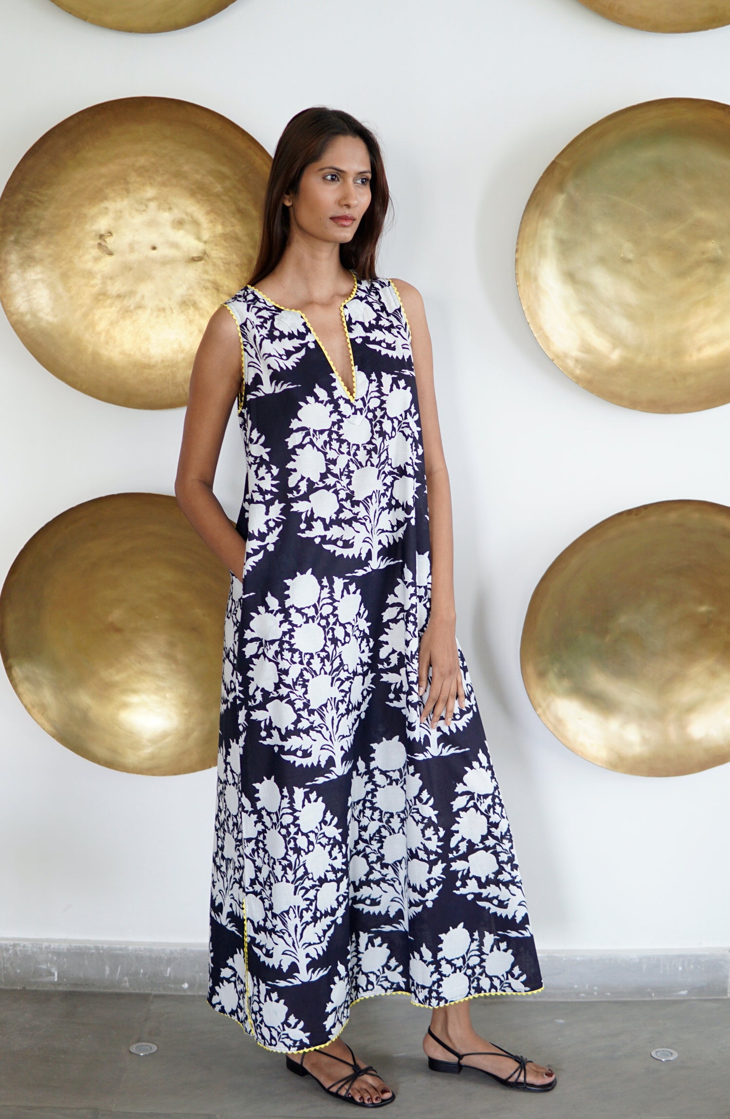 Beach kaftan dress, Black and white cotton beach coverup Marianne