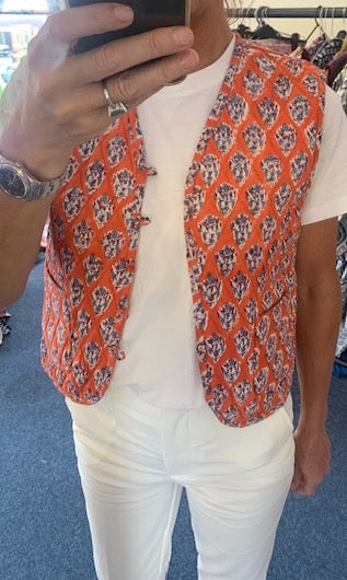 Quilted waistcoat, block print cotton, reversible padded waistcoat, handmade short waistcoat