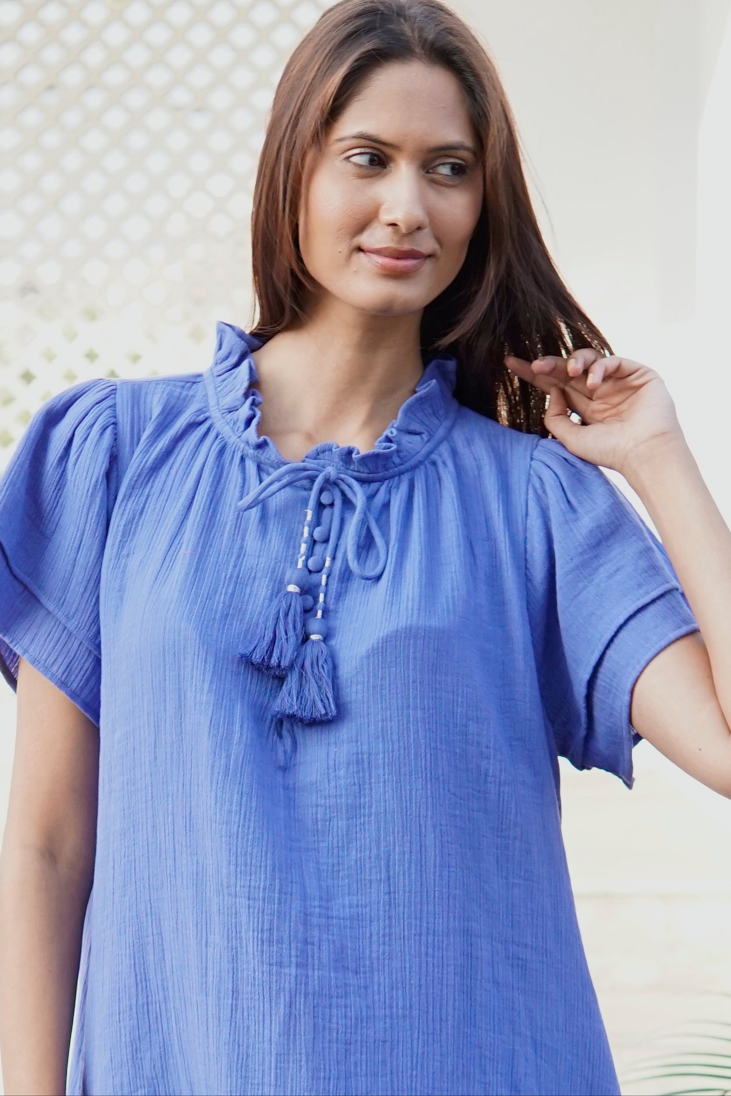 Kaftan beach dress, double gauze beach kaftan with pockets