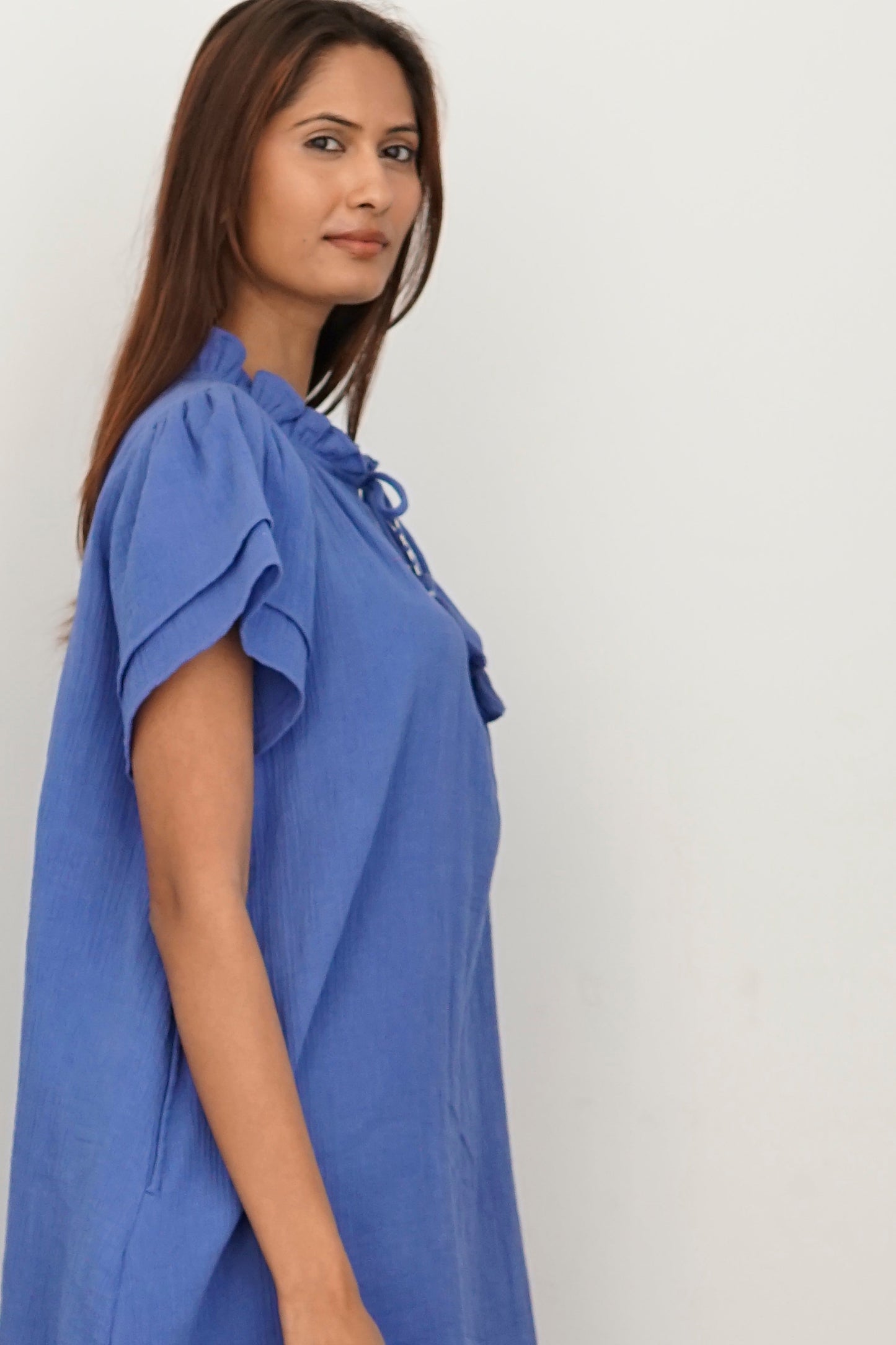 Kaftan beach dress, double gauze beach kaftan with pockets