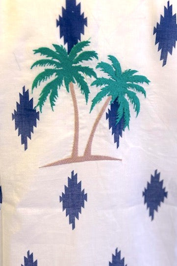 Kimono, white cotton beach coverup, beach kimono, blue and white full length cotton kaftan,