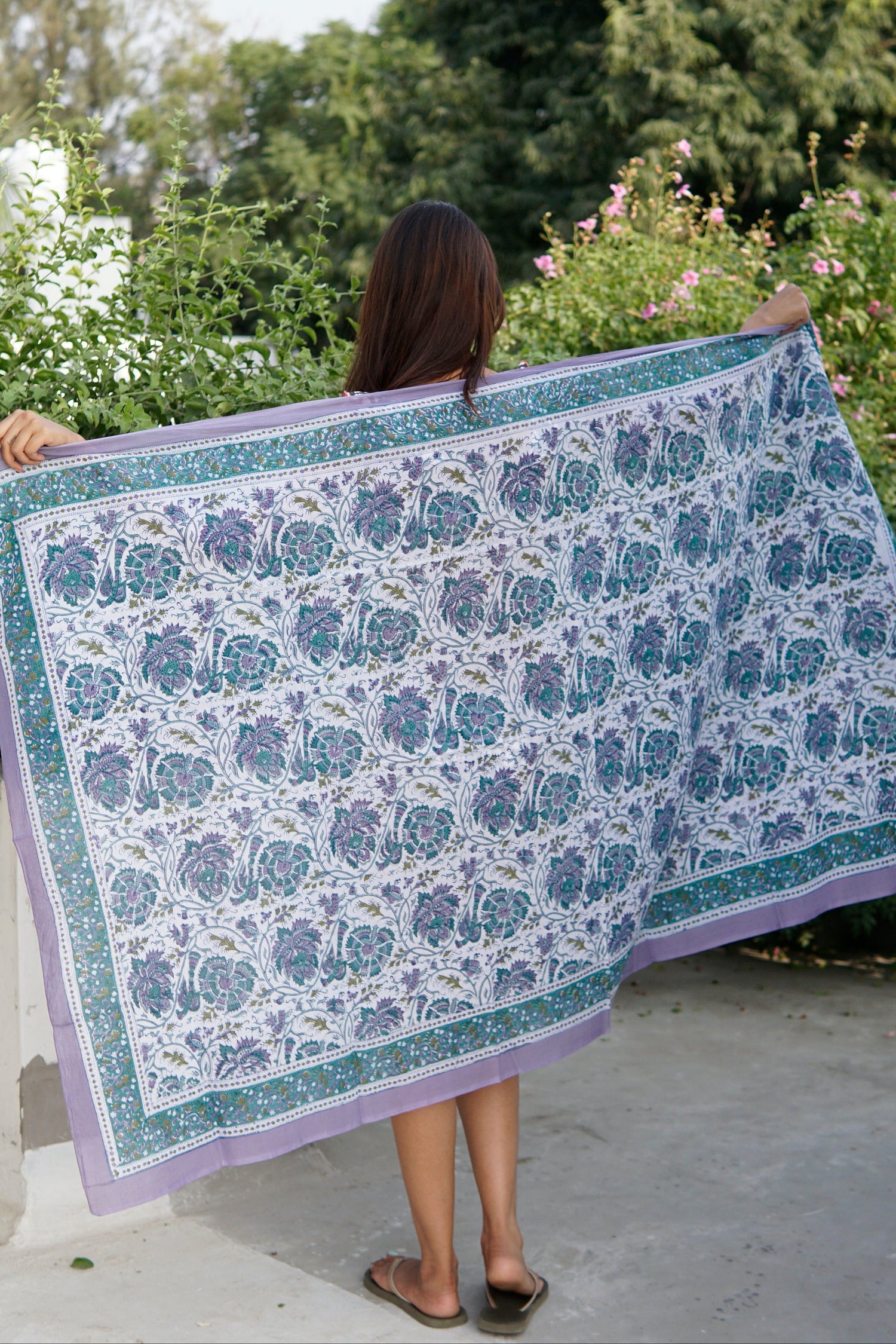 Pareo, blue and white block print cotton sarong