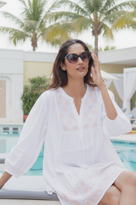 Kaftan, White beach kaftan, Handmade Beach coverup.