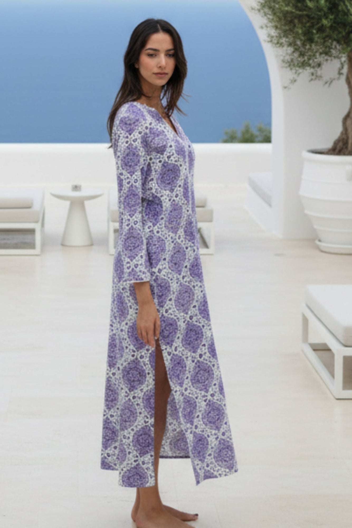 purple and white maxi kaftan with pockets, handmade kaftan. floral print beach kaftan. beach coverup, cotton beach dress with pockets, long kaftan with pockets, cotton maxi kaftan, maxikleide, robe de plage longue