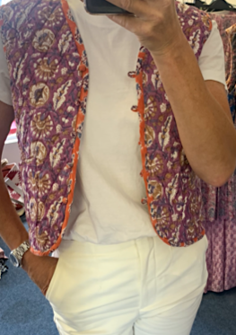 Quilted waistcoat, block print cotton, reversible padded waistcoat, handmade short waistcoat