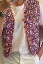 Quilted waistcoat, block print cotton, reversible padded waistcoat, handmade short waistcoat