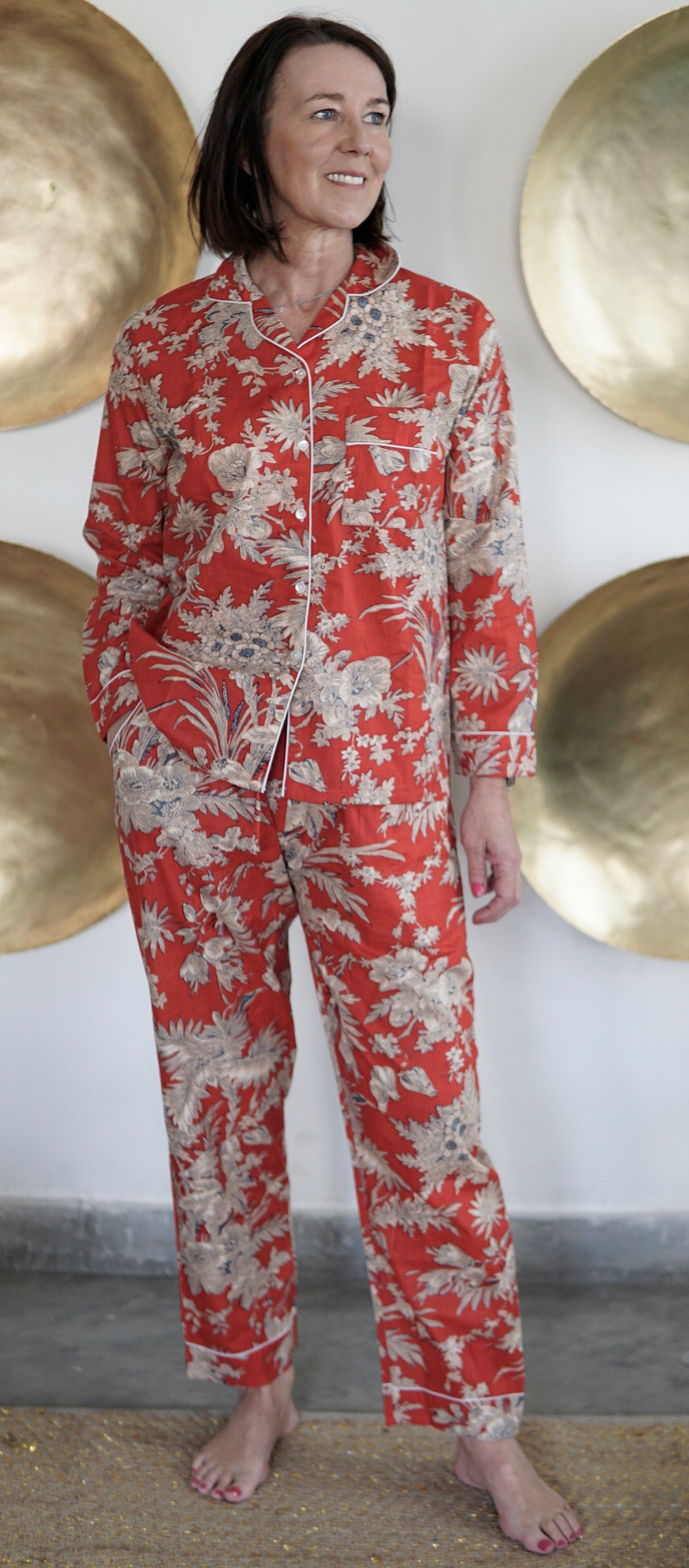 Pyjamas, cotton nightwear, red floral print ladies Pyjamas, handmade cotton pyjamas,