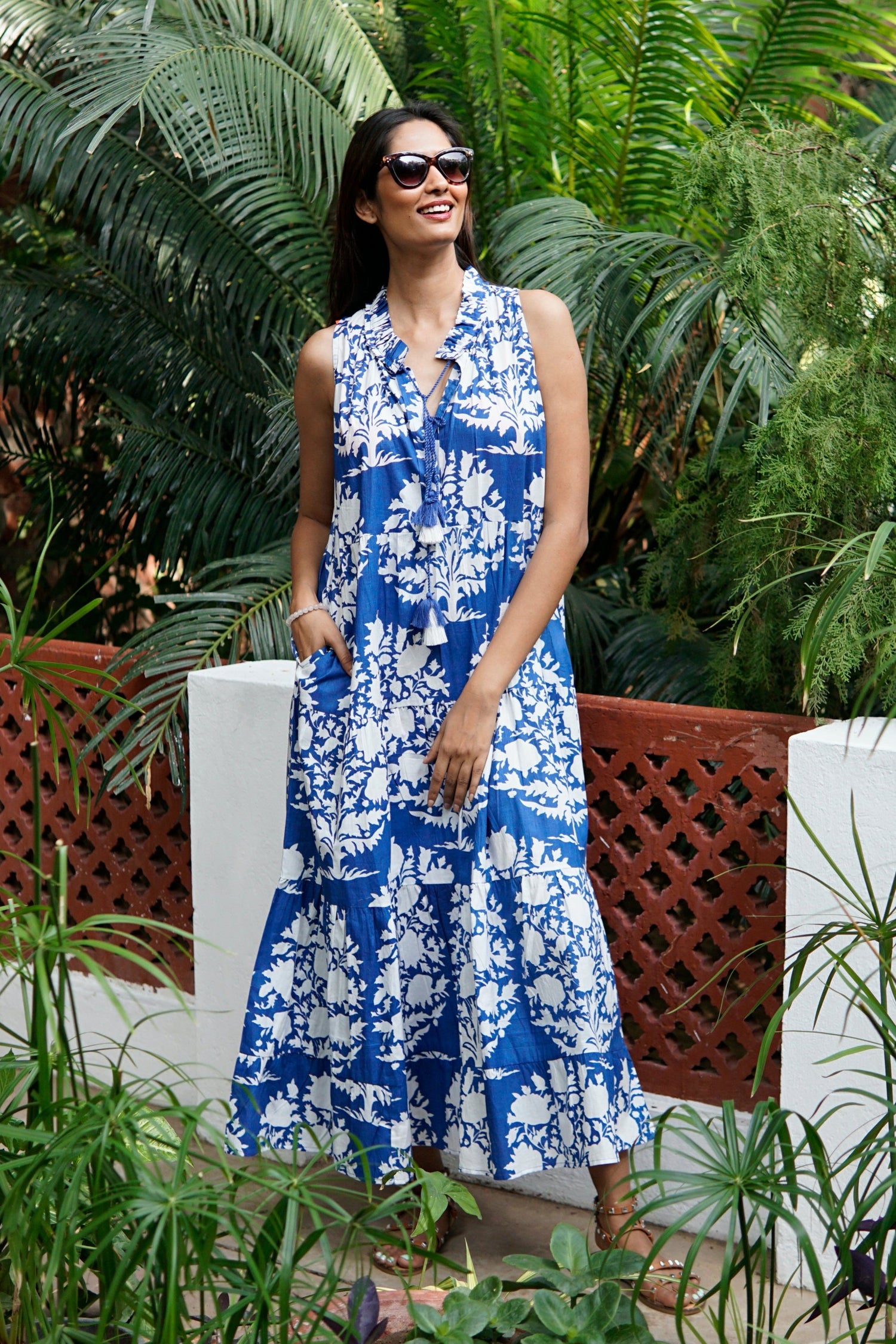 Summer maxi dress with Maxi dress, beach dress, blue and white ikat cotton Paloma