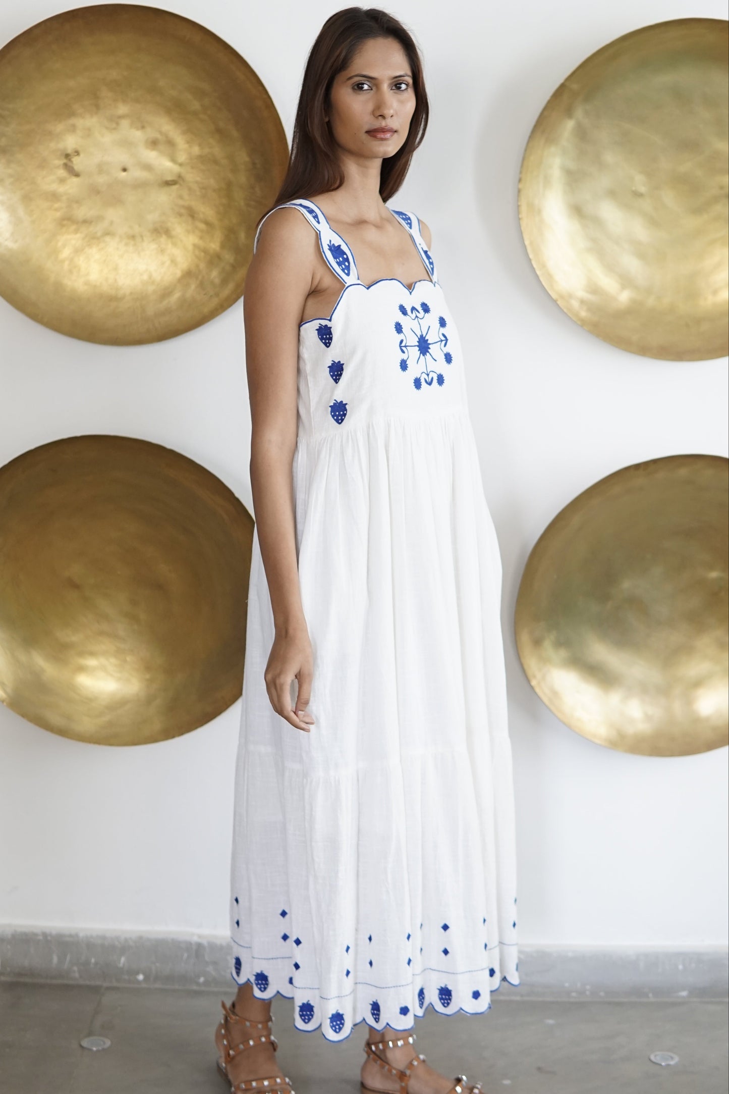 Embroidered maxi dress with pockets. Linen mix summer maxi dress Lucia