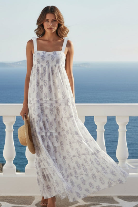 Sandrine cotton maxi summer dress. Floaty summer maxi dress with pockets