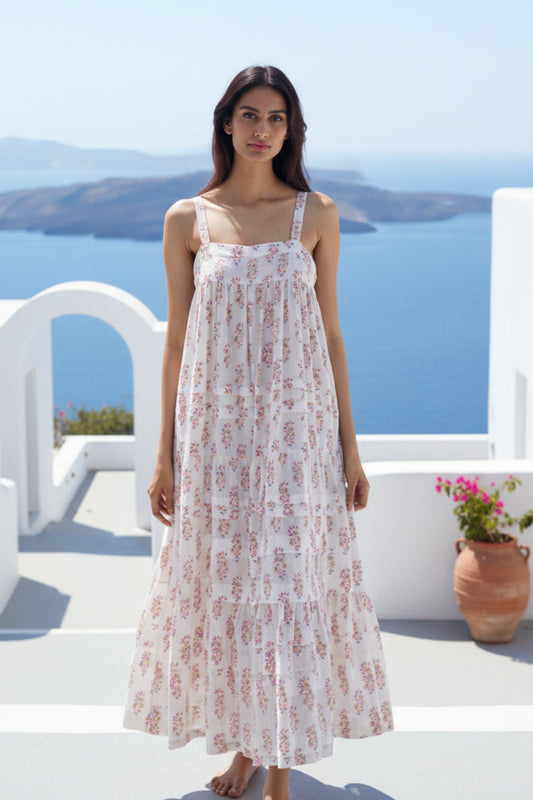 Sandrine Organic Cotton Floral Maxi Summer Dress with Pockets