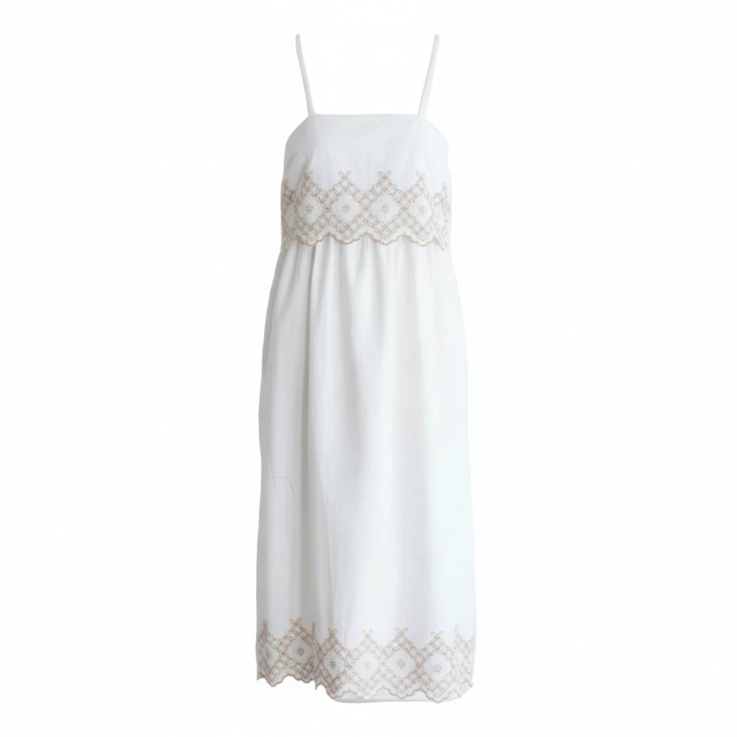 White embroidered Summer maxi dress with pockets Elena