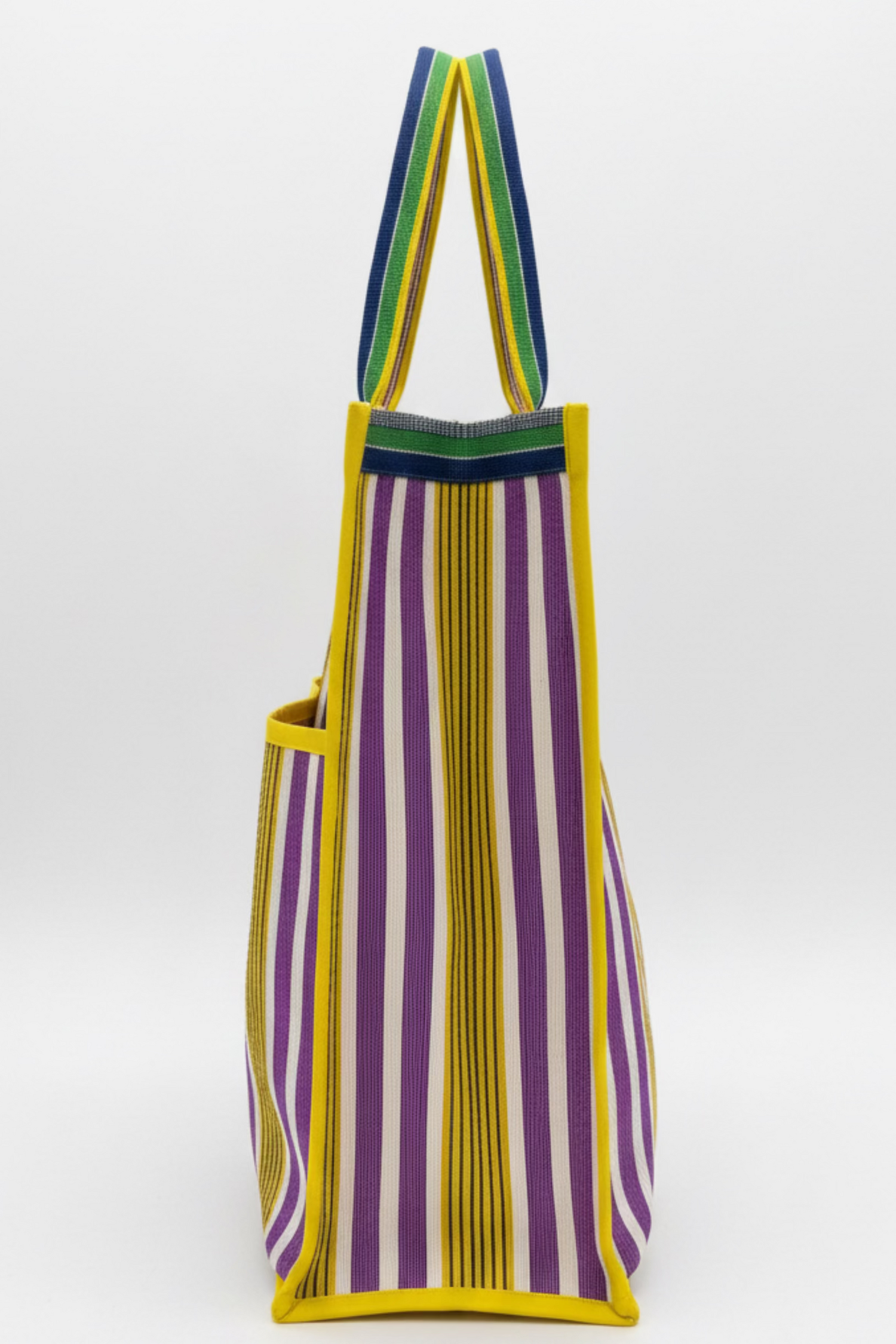 Beach bag, colourful striped tote, recycled nylon.