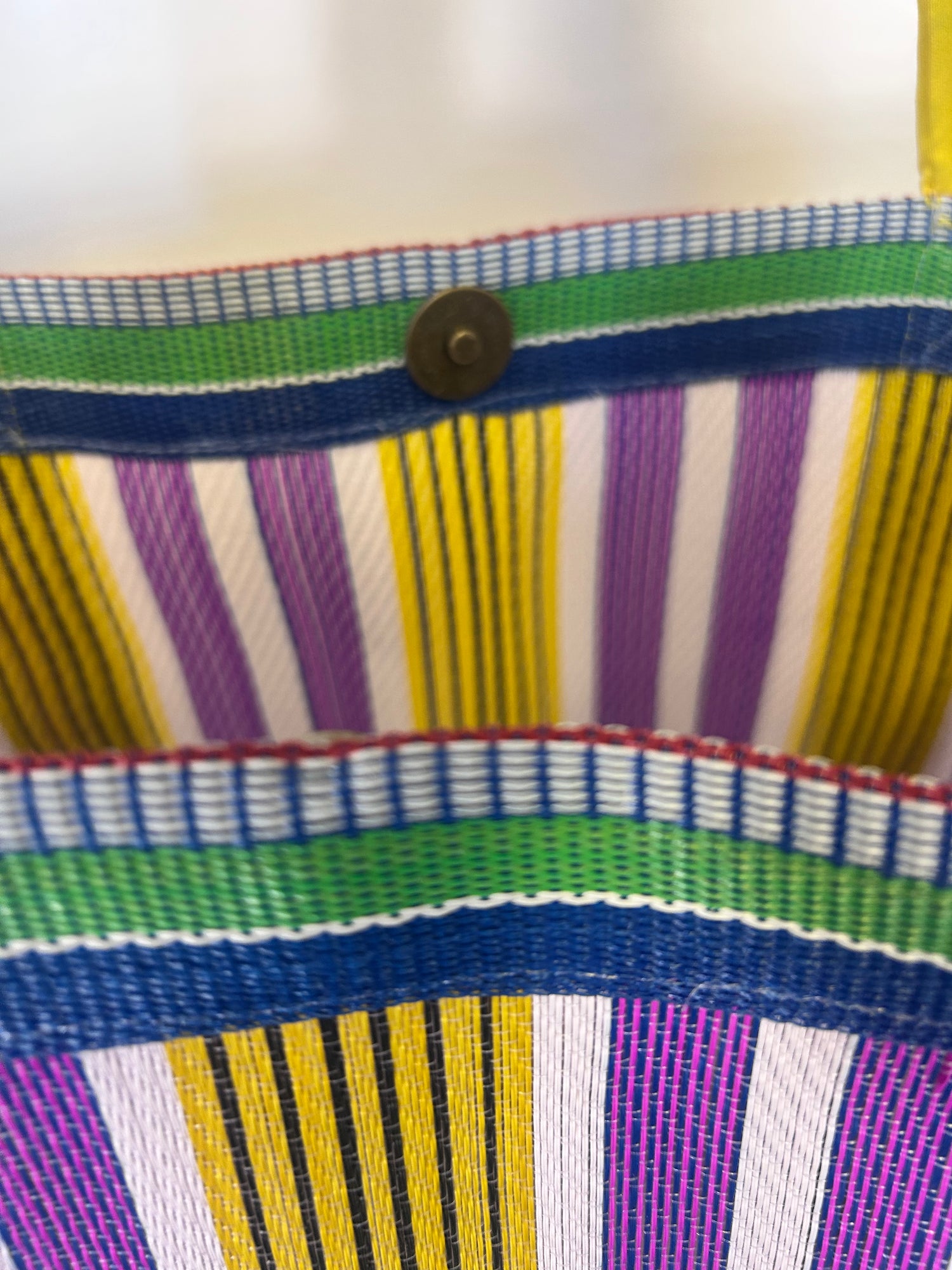 Beach bag, colourful striped tote, recycled nylon.