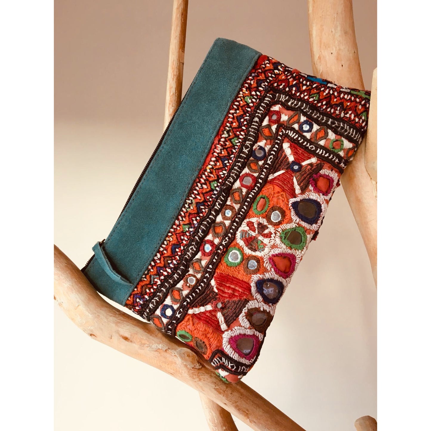 Vintage Indian suede trimmed clutch bags