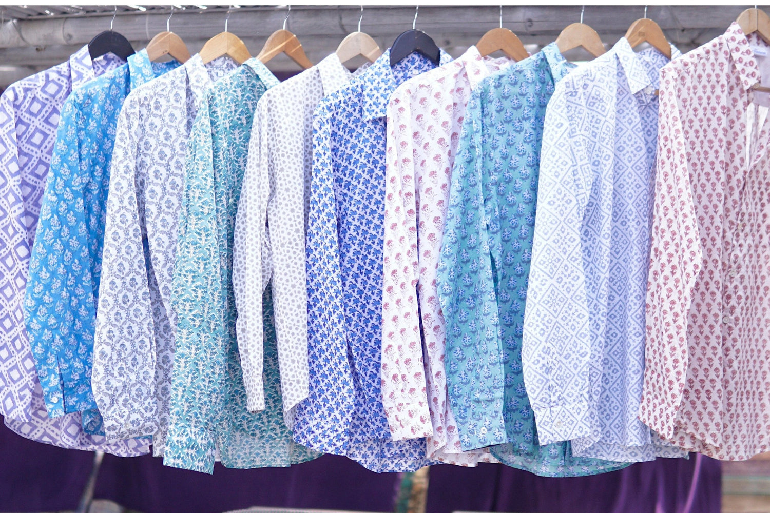 Men's cotton block print shirt Pierre. Mens summer holiday shirt. Printed summer shirt