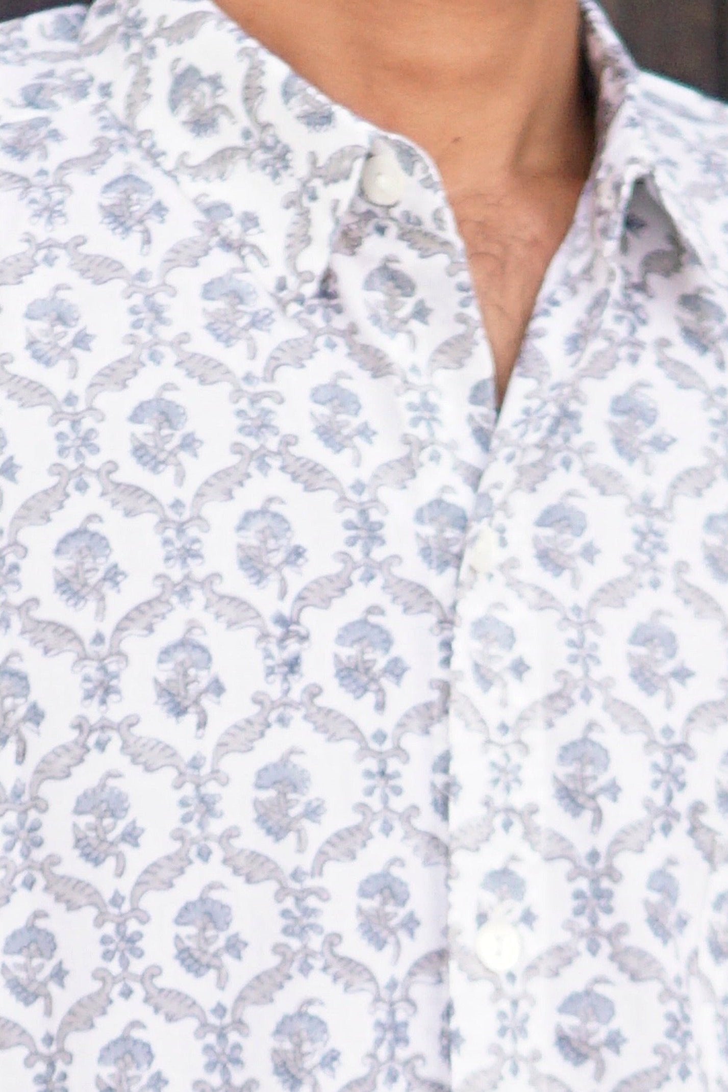 Men's cotton block print shirt Pierre. Mens summer holiday shirt. Printed summer shirt