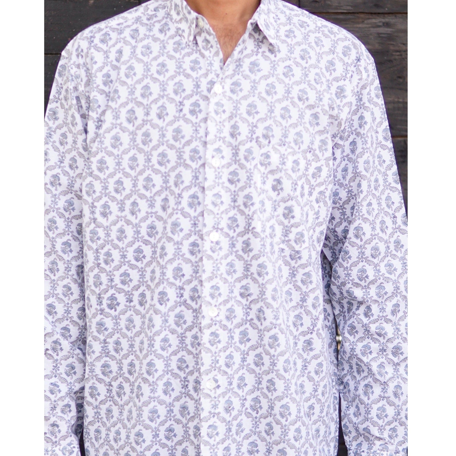 Men's cotton block print shirt Pierre