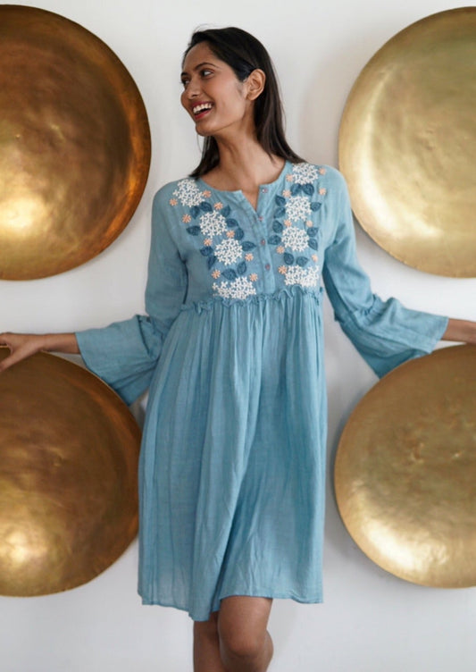 Linen summer dress, Hand embroidered beach dress, linen kaftan
