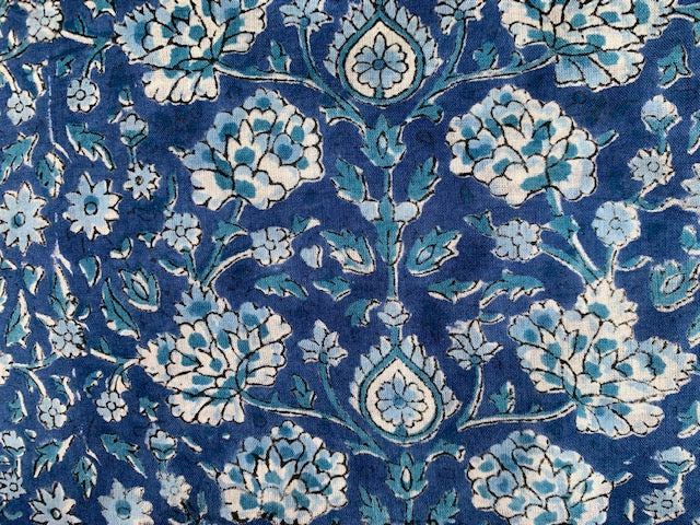 Pareo, teal green and blue block print cotton sarong