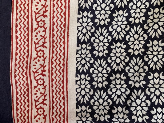 Pareo, black, red and white block print cotton sarong