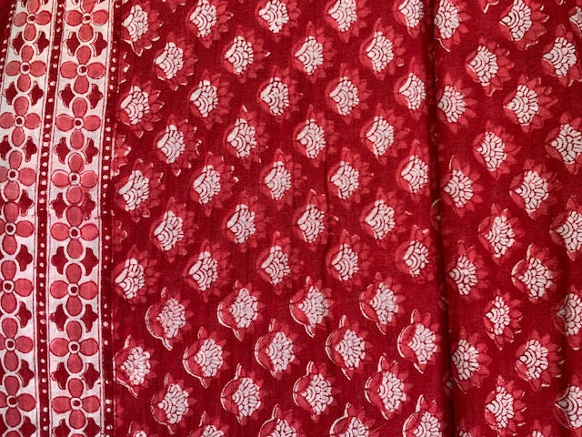 Pareo, red and white block print cotton sarong