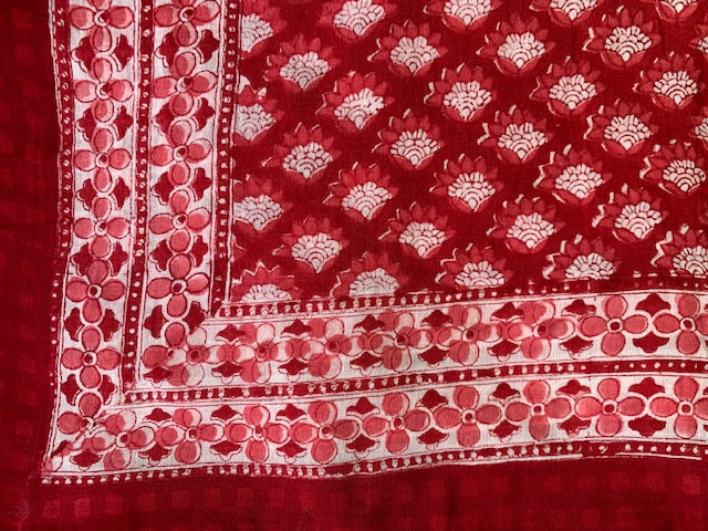 Pareo, red and white block print cotton sarong