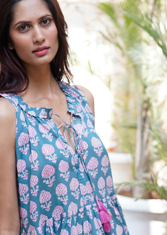 Beach dress, summer maxi dress, block printed cotton summer dress Corinne
