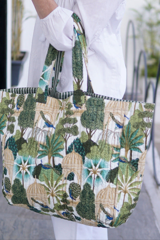 Bag, XL quilted cotton tote bag with pocket. reversible beach bag, market shopping tote bag